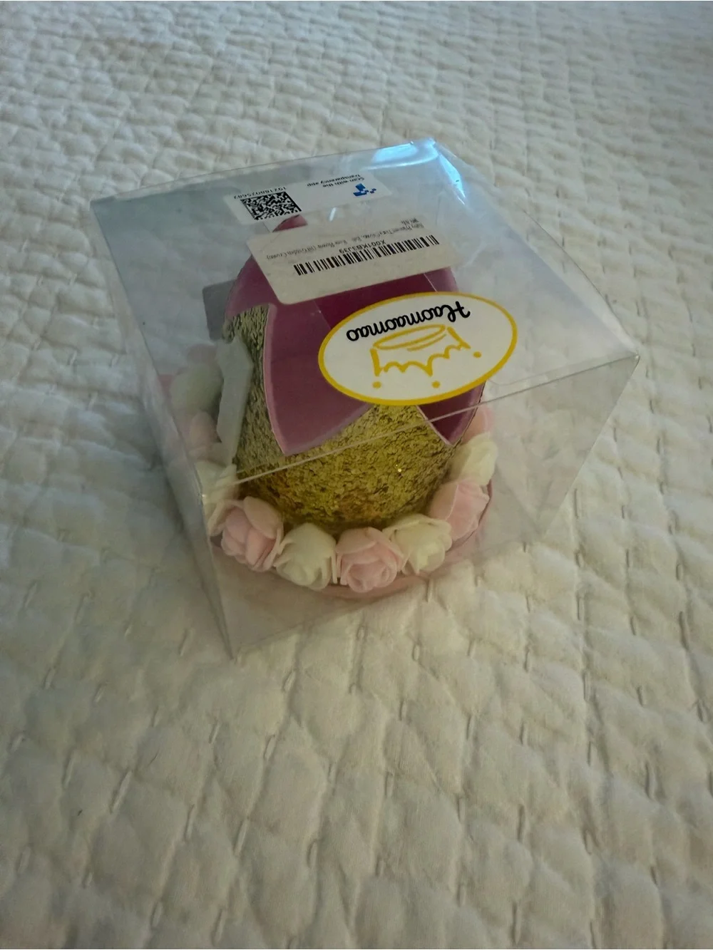 Baby First Birthday Pink & Gold Glitter Crown Headband with Flowers
